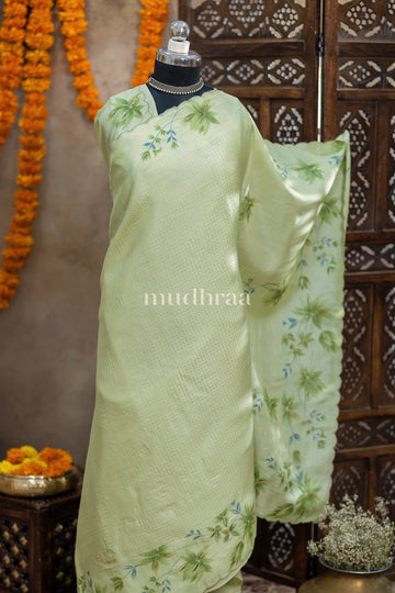 TEA GREEN HANDPAINTED TUSSAR SAREE