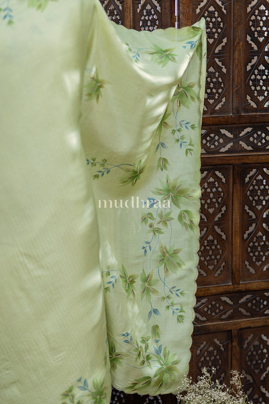 TEA GREEN HANDPAINTED TUSSAR SAREE