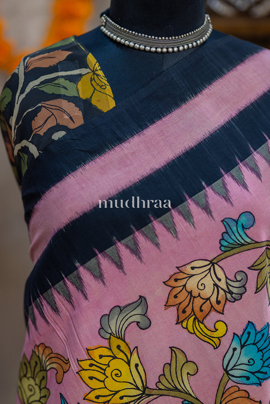 PINK KALAMKARI HANDPAINTED COTTON SAREE