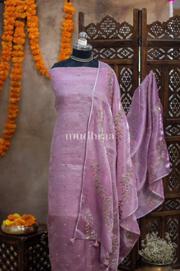 LAVENDER PINK CLR LINEN TISSUE WITH EMB SUIT