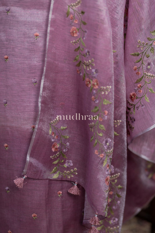 LAVENDER PINK CLR LINEN TISSUE WITH EMB SUIT