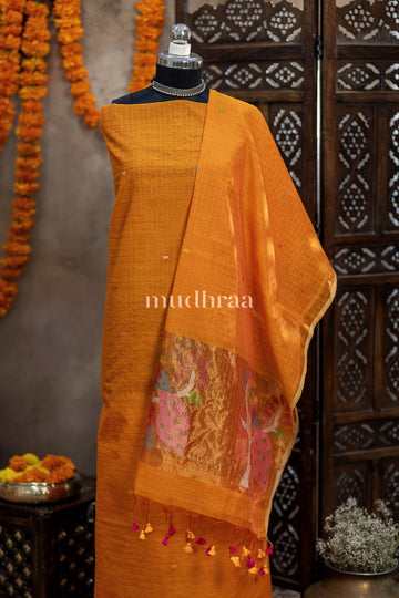 PUMPKIN ORANGE ZARI-CHECKED COTTON SUIT
