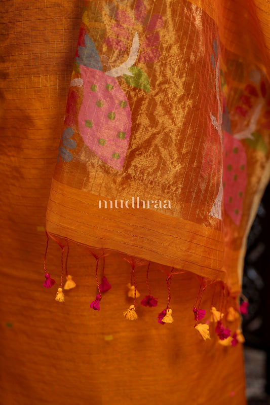 PUMPKIN ORANGE ZARI-CHECKED COTTON SUIT