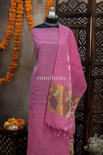 TAFFY PINK ZARI-CHECKED COTTON SUIT