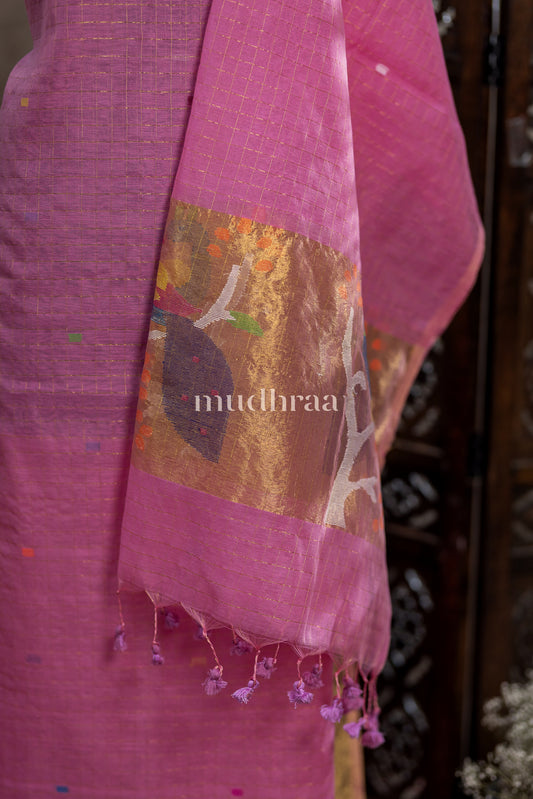 TAFFY PINK ZARI-CHECKED COTTON SUIT