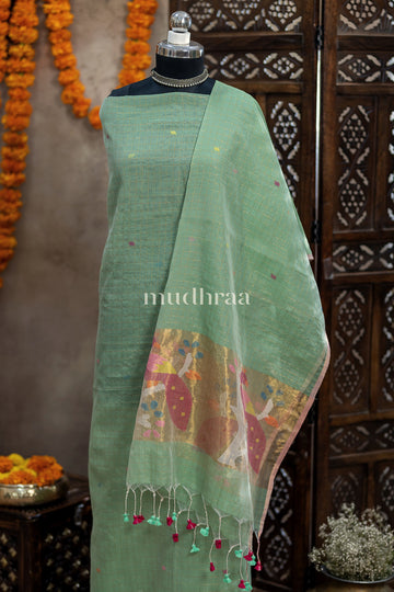 MINT GREEN ZARI-CHECKED COTTON SUIT