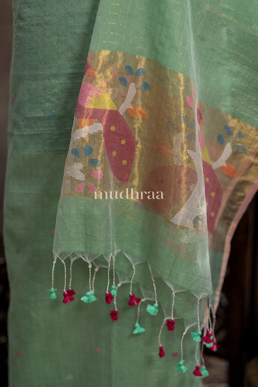 MINT GREEN ZARI-CHECKED COTTON SUIT