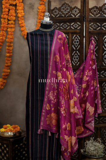 BLACK & RANI PINK KANTHA CHANDERI SUIT