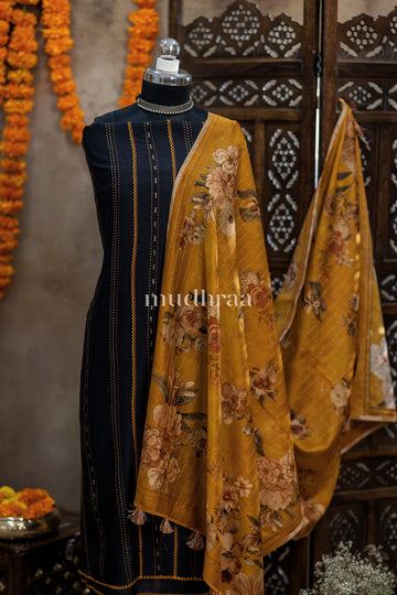 BLACK & YELLOW KANTHA CHANDERI SUIT