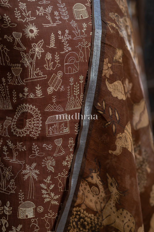 MOCHA EMBROIDERED LINEN SUIT