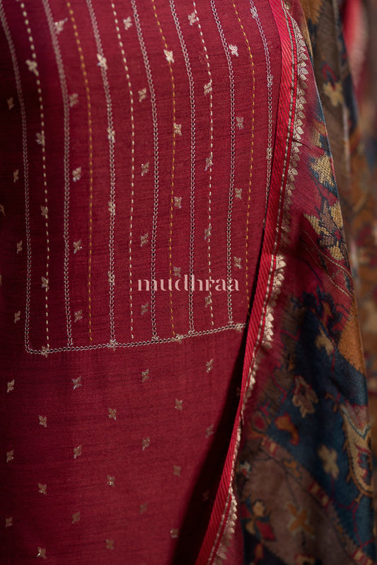 MAROON MOONGA SILK SUIT
