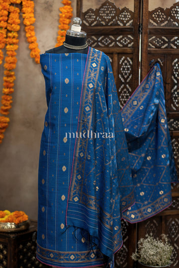 SAPPHIRE BLUE CHANDERI JAMDANI SUIT
