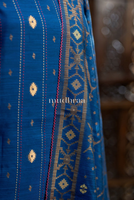 SAPPHIRE BLUE CHANDERI JAMDANI SUIT