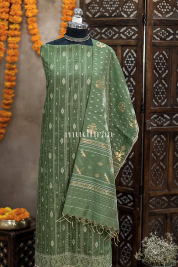 LIGHT GREEN CHANDERI KANTHA JAMDANI SUIT SET