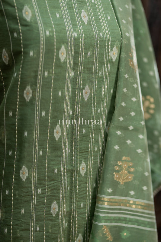 LIGHT GREEN CHANDERI KANTHA JAMDANI SUIT SET