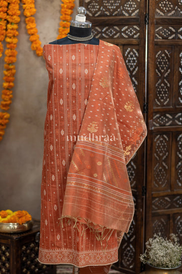 LIGHT APRICOT CHANDERI KANTHA JAMDANI SUIT