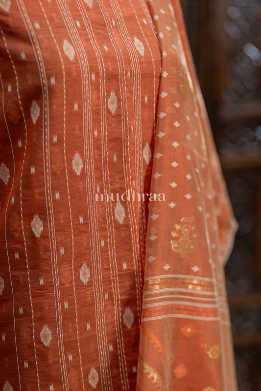 LIGHT APRICOT CHANDERI KANTHA JAMDANI SUIT