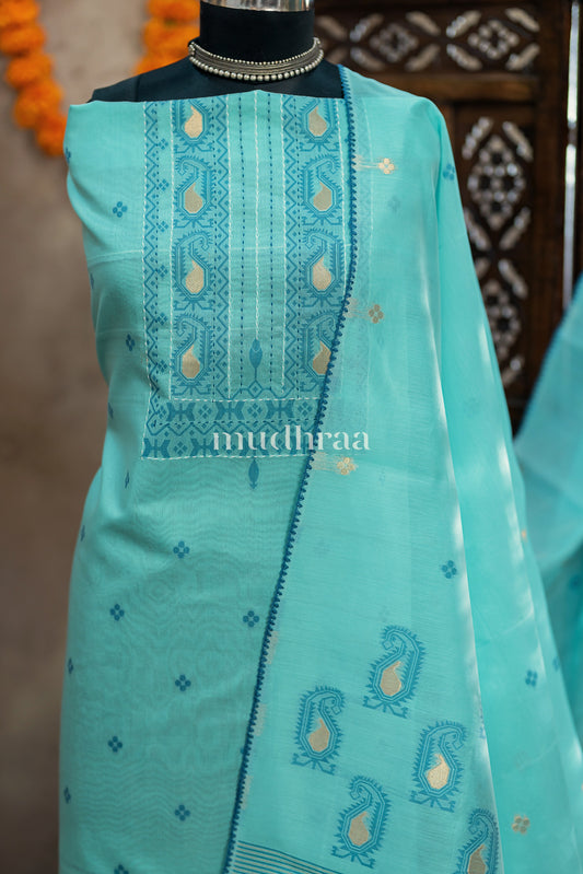 SKY BLUE JAMDANI CHANDERI SUIT
