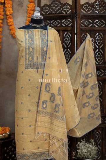 PASTEL YELLOW JAMDANI CHANDERI SUIT