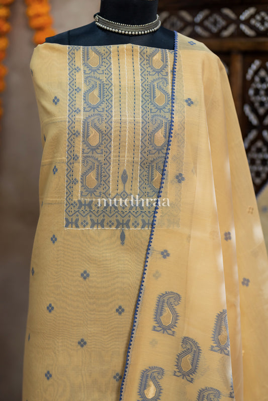 PASTEL YELLOW JAMDANI CHANDERI SUIT