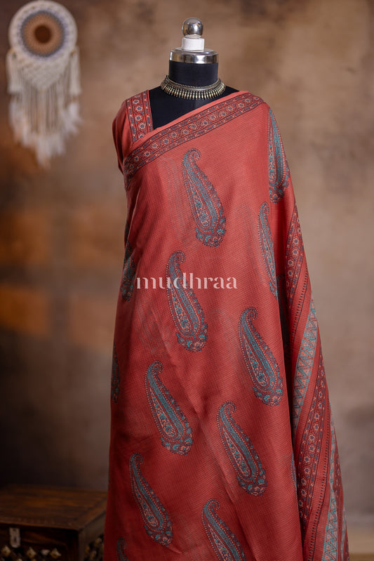 LIGHT TERRACOTTA  HANDBLOCK PRINTED KOTA COTTON SAREE