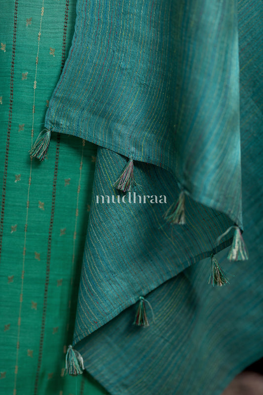 BLUE GREEN HANDWOVEN MOONGA SILK SUIT