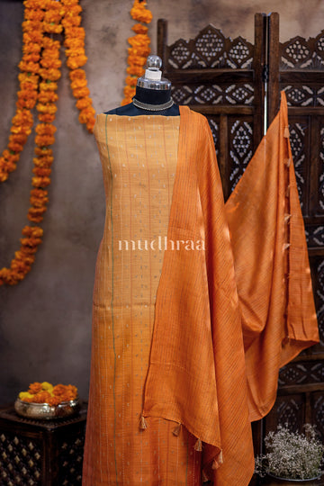 ORANGE PEACH HANDWOVEN MOONGA SILK SUIT