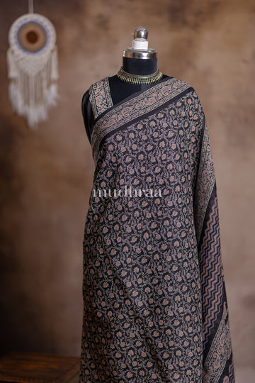 BLACK JAAL HANDBLOCK PRINTED KOTA COTTON SAREE