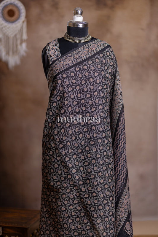 BLACK JAAL HANDBLOCK PRINTED KOTA COTTON SAREE