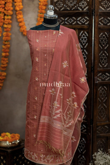 DUSTY PEACH CHANDERI JAMDANI SUIT SET