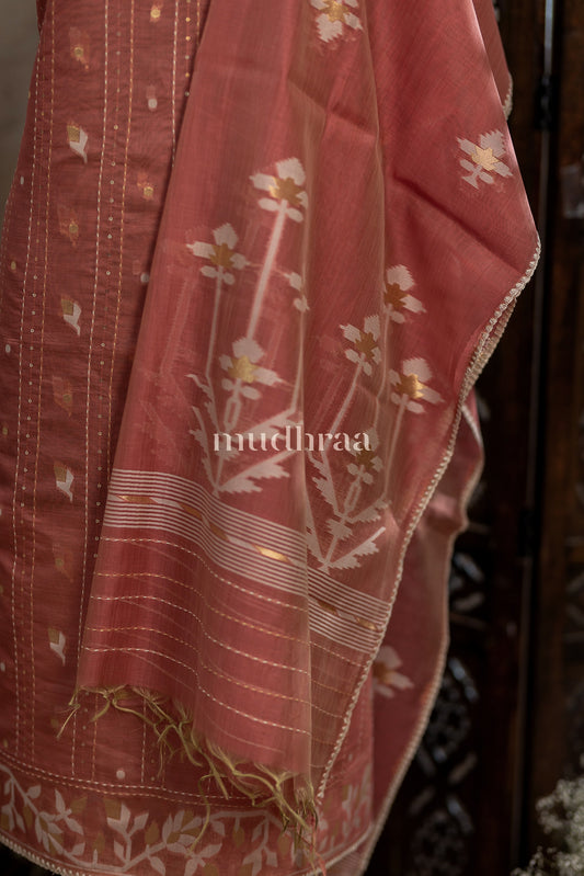 DUSTY PEACH CHANDERI JAMDANI SUIT SET