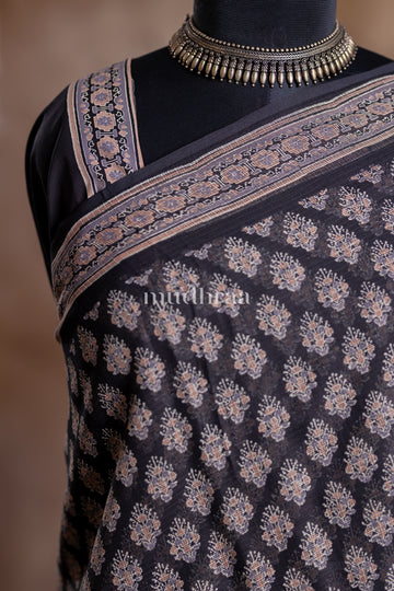 COAL HANDBLOCK PRINTED KOTA COTTON SAREE
