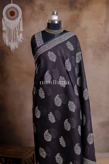 BLACK & WHITE HANDBLOCK PRINTED KOTA COTTON SAREE