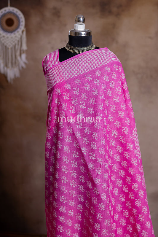 PINK PUNCH HANDBLOCK PRINTED KOTA COTTON SAREE