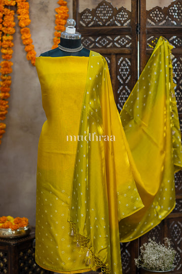 GREEN & YELLOW RAW SILK SUIT SET