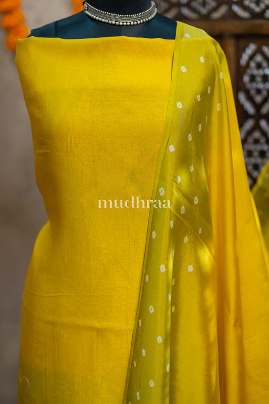 GREEN & YELLOW RAW SILK SUIT SET