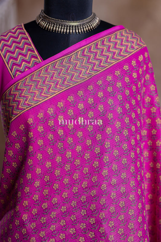 MAGENTA HANDBLOCK PRINTED KOTA COTTON SAREE