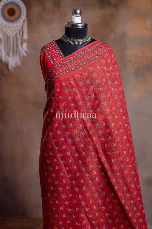 CRIMSON HANDBLOCK PRINTED KOTA COTTON SAREE