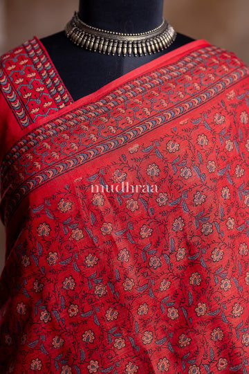 CRIMSON HANDBLOCK PRINTED KOTA COTTON SAREE