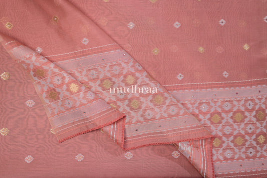 PEACHISH ORANGE CHANDERI JAMDANI SUIT SET