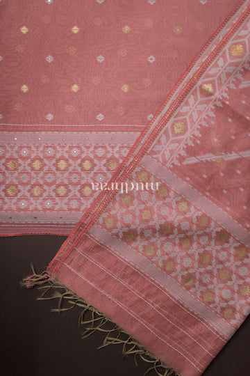 PEACHISH ORANGE CHANDERI JAMDANI SUIT SET