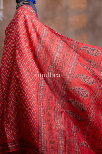 CORAL HANDBLOCK PRINTED KOTA COTTON SAREE