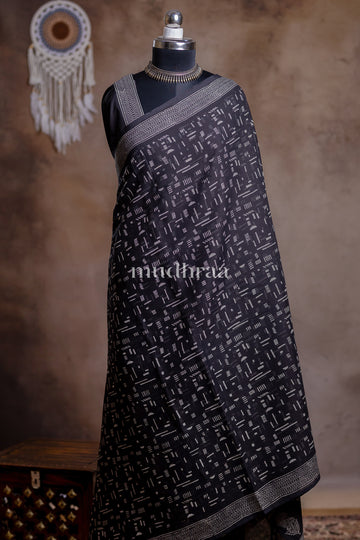 CHARCOAL HANDBLOCK PRINTED KOTA COTTON SAREE