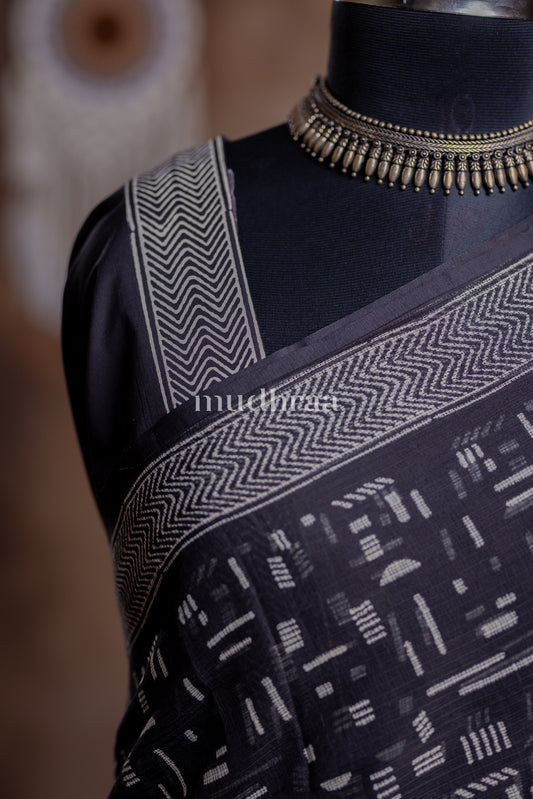 CHARCOAL HANDBLOCK PRINTED KOTA COTTON SAREE