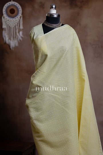 PASTEL YELLOW HANDBLOCK PRINTED KOTA COTTON SAREE