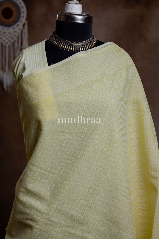 PASTEL YELLOW HANDBLOCK PRINTED KOTA COTTON SAREE