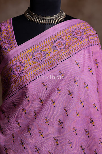 ROSEMILK CHANDERI HAND-KANTHA EMBROIDERY SAREE