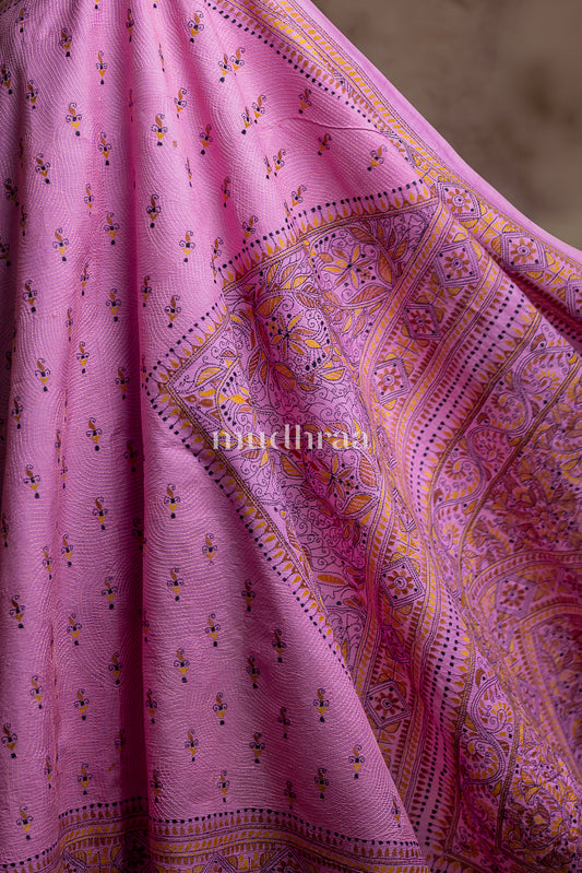 ROSEMILK CHANDERI HAND-KANTHA EMBROIDERY SAREE