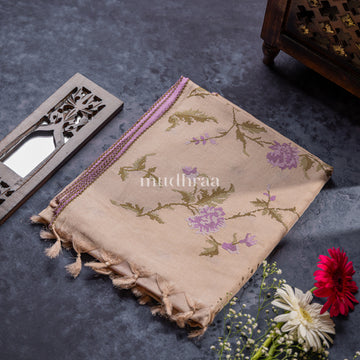 LAVENDER & IVORY CROSS-STITCH TUSSAR SAREE