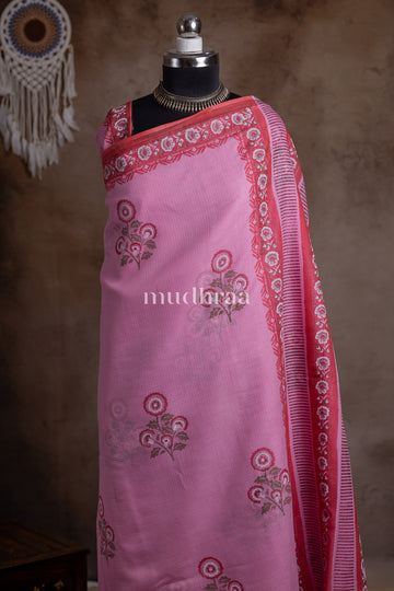 CHERRY BLOSSOM HANDBLOCK PRINTED KOTA COTTON SAREE